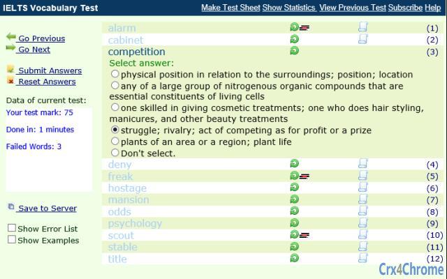 IELTS Vocabulary Test Screenshot Image