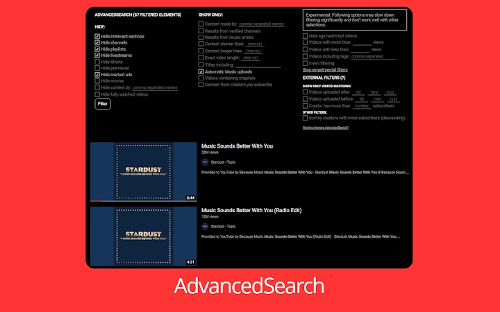 AdvancedSearch for YouTube Screenshot Image