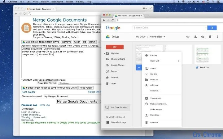 Merge Google Documents, Spreadsheets Screenshot Image