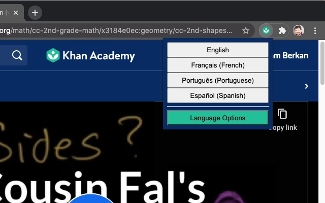 Khan Academy Language Toggle Screenshot Image