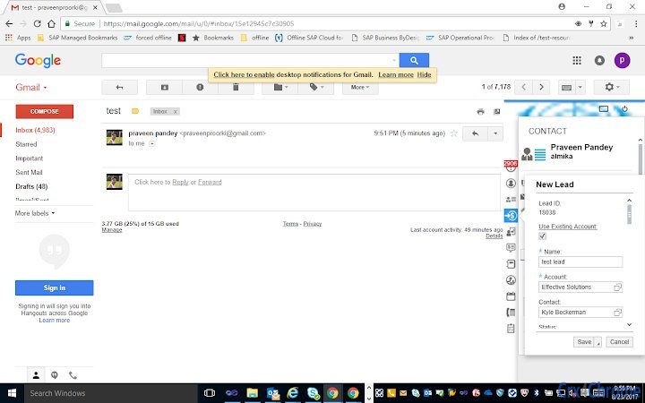SAP Cloud for Customer Gmail Add-in Image