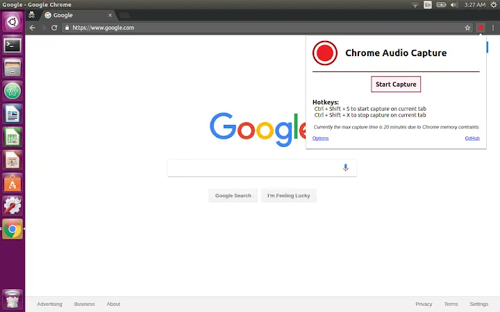 Chrome Audio Capture Screenshot Image