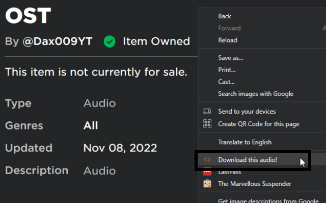 Roblox Audio Downloader Screenshot Image