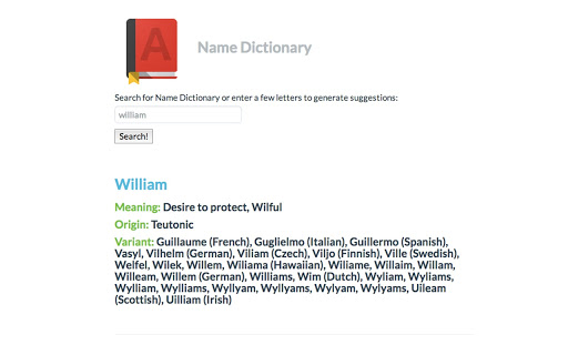 Name Dictionary Screenshot Image