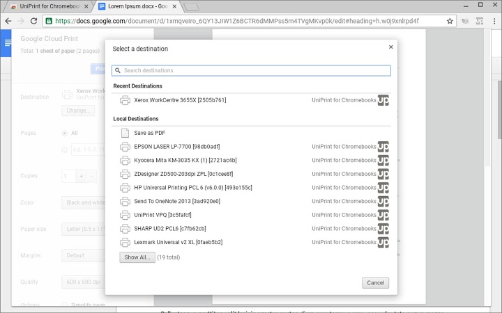 UniPrint for Chromebooks Screenshot Image #1