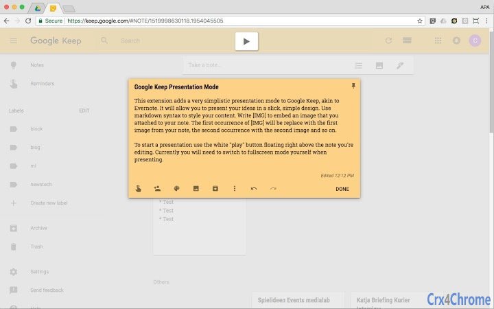 Google Keep Presentation Mode Screenshot Image