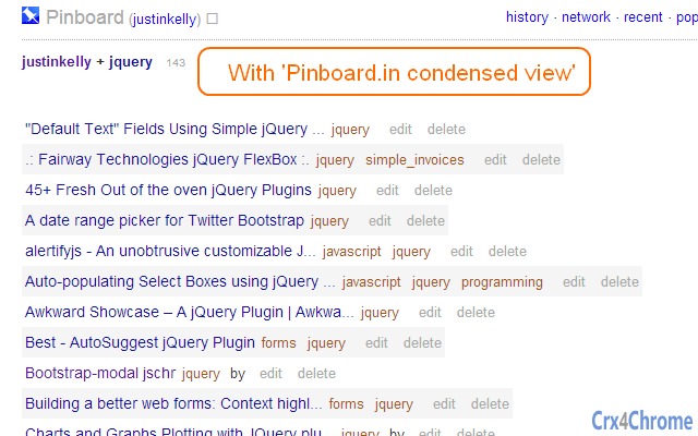 Pinboard.in Condensed View Screenshot Image