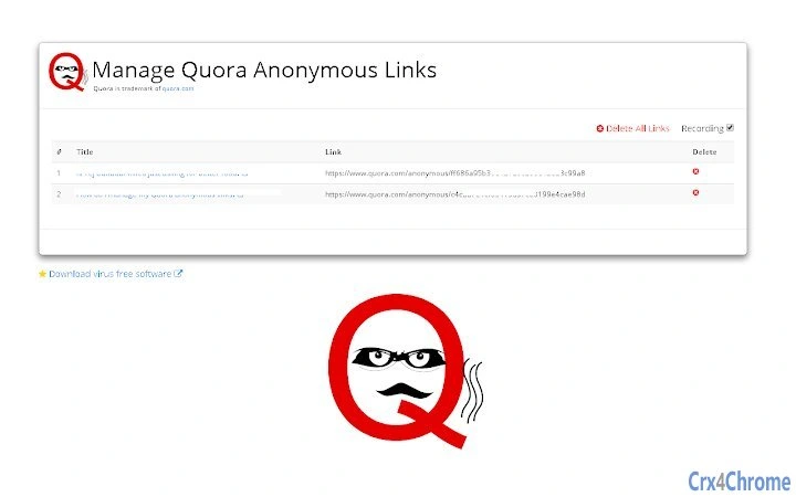 Manage Quora Anonymous Links Screenshot Image