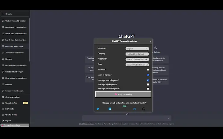 ChatGPT Personality Selector Screenshot Image #1