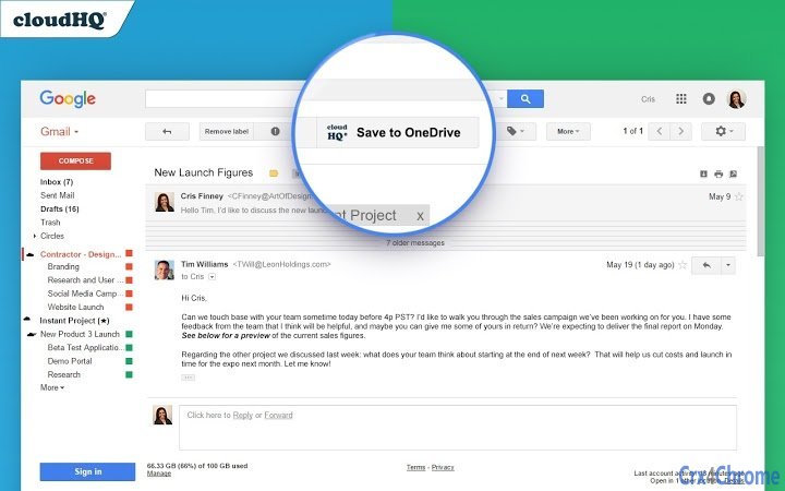 Save Emails to OneDrive by cloudHQ Screenshot Image