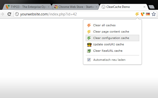 TYPO3: Clear cache Screenshot Image