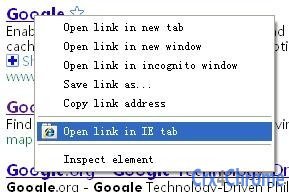 Content menu 'Open link in IE tab' Screenshot Image