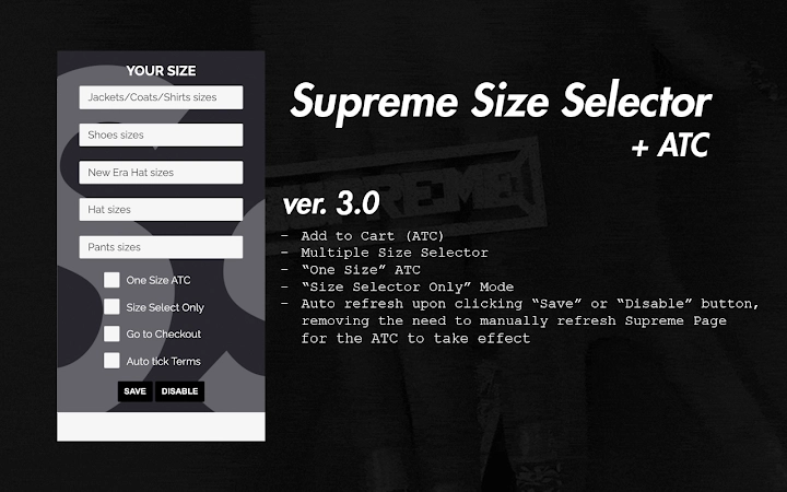 Supreme Size Selector Screenshot Image