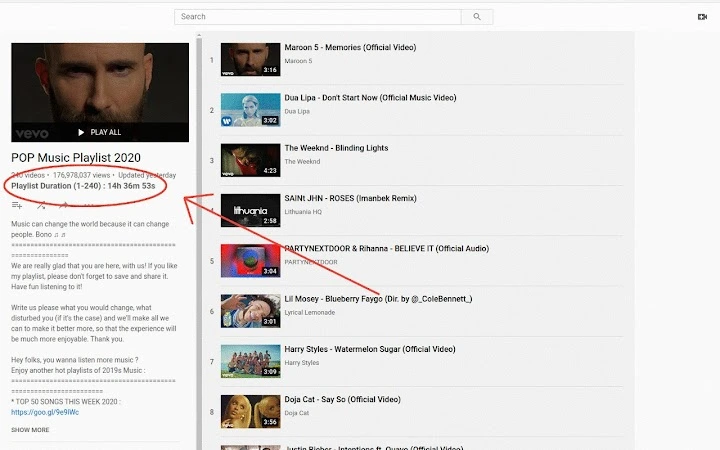 YouTube Playlist Duration Screenshot Image