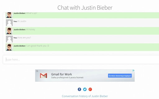 Chat with Justin Bieber Screenshot Image